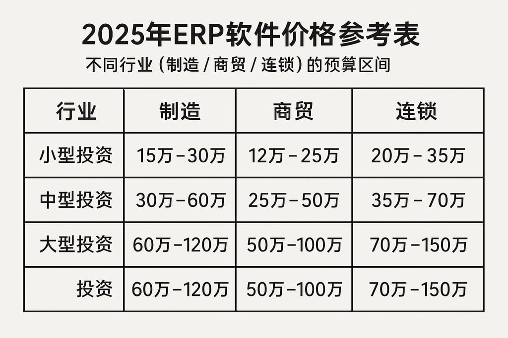  2025年ERP软件价格参考表：不同行业（制造/商贸/连锁）的预算区间  